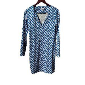 Diane Von Furstenberg Size 8 Blue Geometric Shift Reina Dress